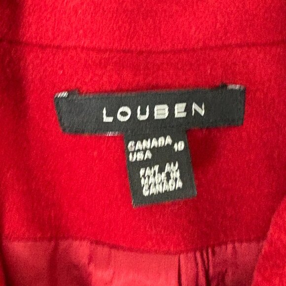 Louben Blazer Womens 10 Red Black Trim Wool Cashmere Button Front Jacket - Picture 6 of 11